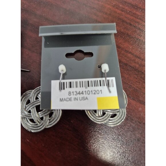 JoMa Womens Celtic Knot Pattern Earrings Silver Tone Made In USA - Picture 2 of 3